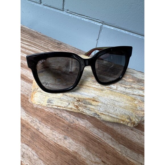 Gucci GG0034SN Womens Sunglasses Black Frame Gold Red Accent Gradient Lenses - Picture 9 of 10